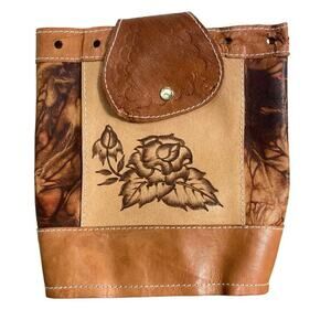 Vintage Boho Hand Tooled Leather Backpack Brown Floral Mexican Artisan Bag